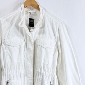 VTG GAP Womens Utility Safari Jacket White Full Zip Drawstring Pockets Size L
